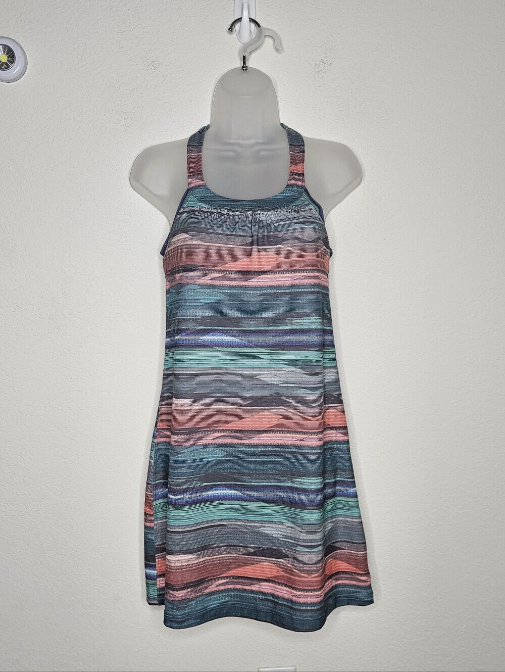 Prana XS Striped Racerback Athletic Dress Built-In Bra Activewear